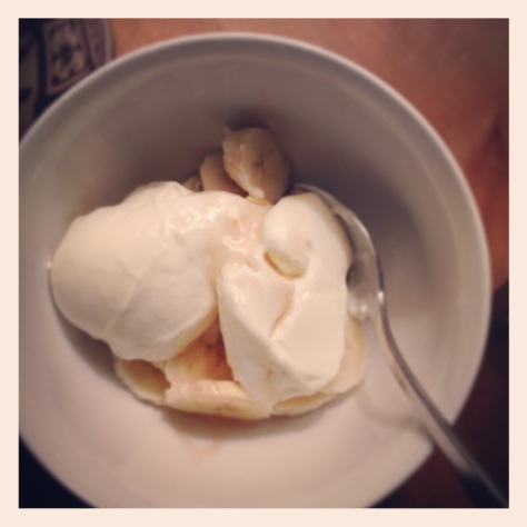 Late night treat - bananas, maple syrup and Nude...